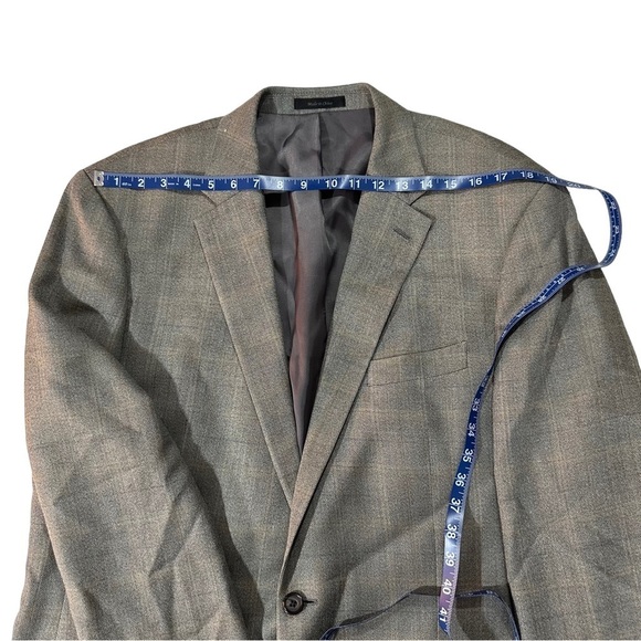 Ralph Lauren Taupe Cream Check 2-Button Silk 52% & Wool 48% Suit Jacket Sz 44XL - Picture 11 of 13